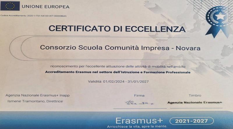 L’Agenzia Nazionale Erasmus+ INAPP assegna al CSCI il Certificato di Eccellenza
