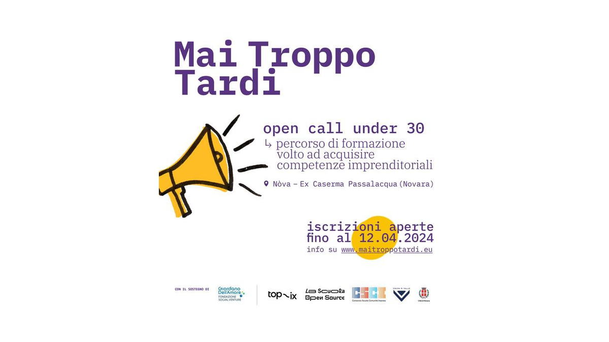 MAI TROPPO TARDI: corso di formazione imprenditoriale per giovani tra i 18 e i 29 anni